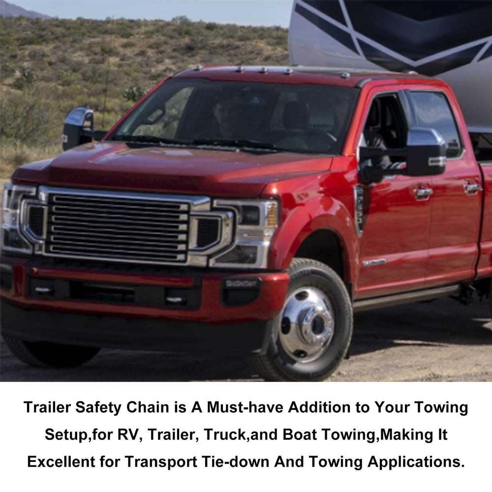 RULLINE towing setup with safety chains enhances roadside security.