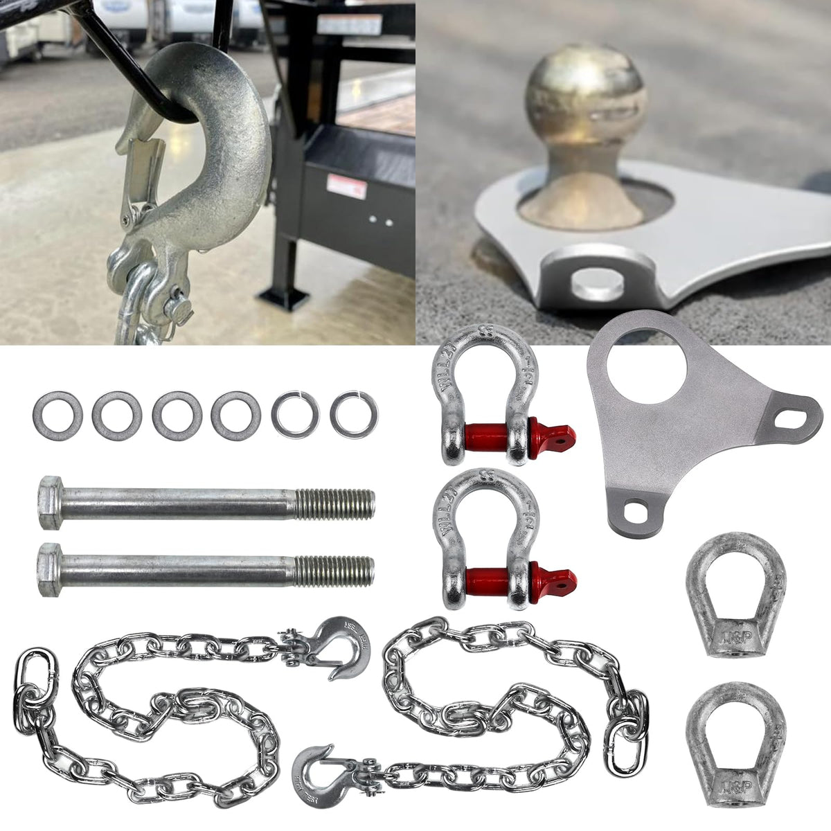 RULLINE safety chains plate enables universal connections for secure towing.