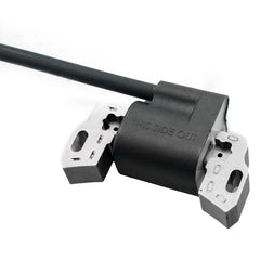 Ruma ignition coil on lawn mower shows reliable ignition for Vanguard engines.