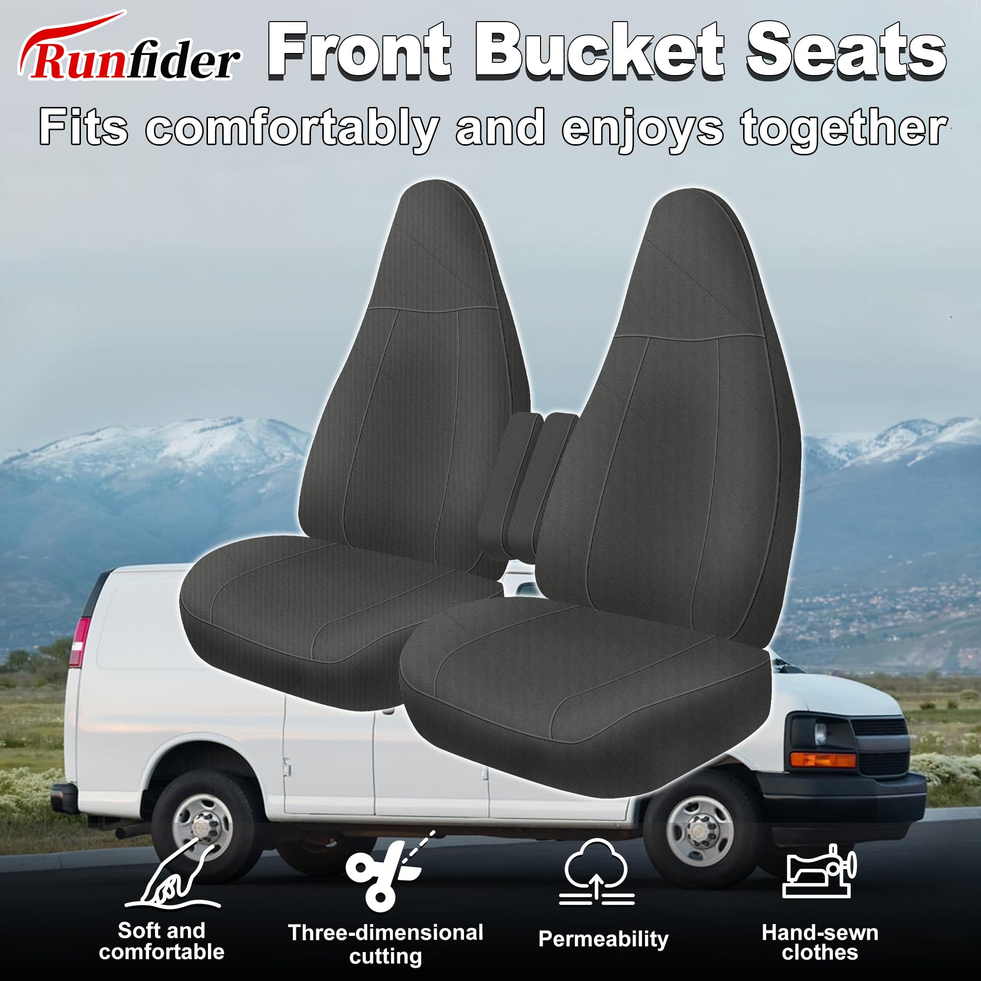 Durable 600D Oxford fabric texture on Runfider Chevy Express seat cover.