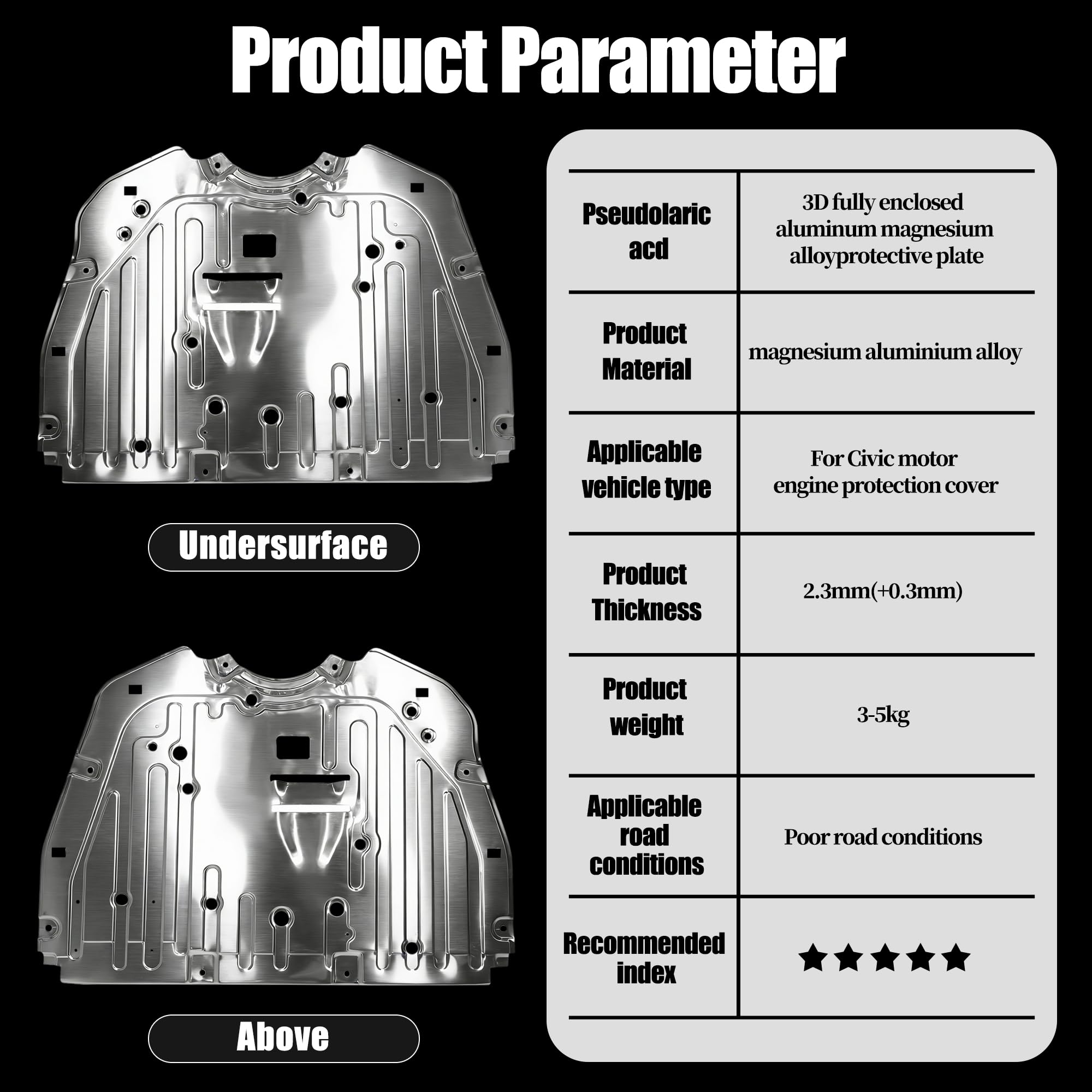 Runfider underbody protection guards oil pan and transmission from debris under the Civic.