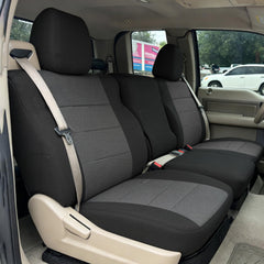 Runfider front split bench seat cover in black protecting Oxford seats from spills