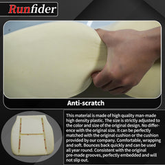 Runfider seat-foam removal and installation; demonstrates replacement steps.
