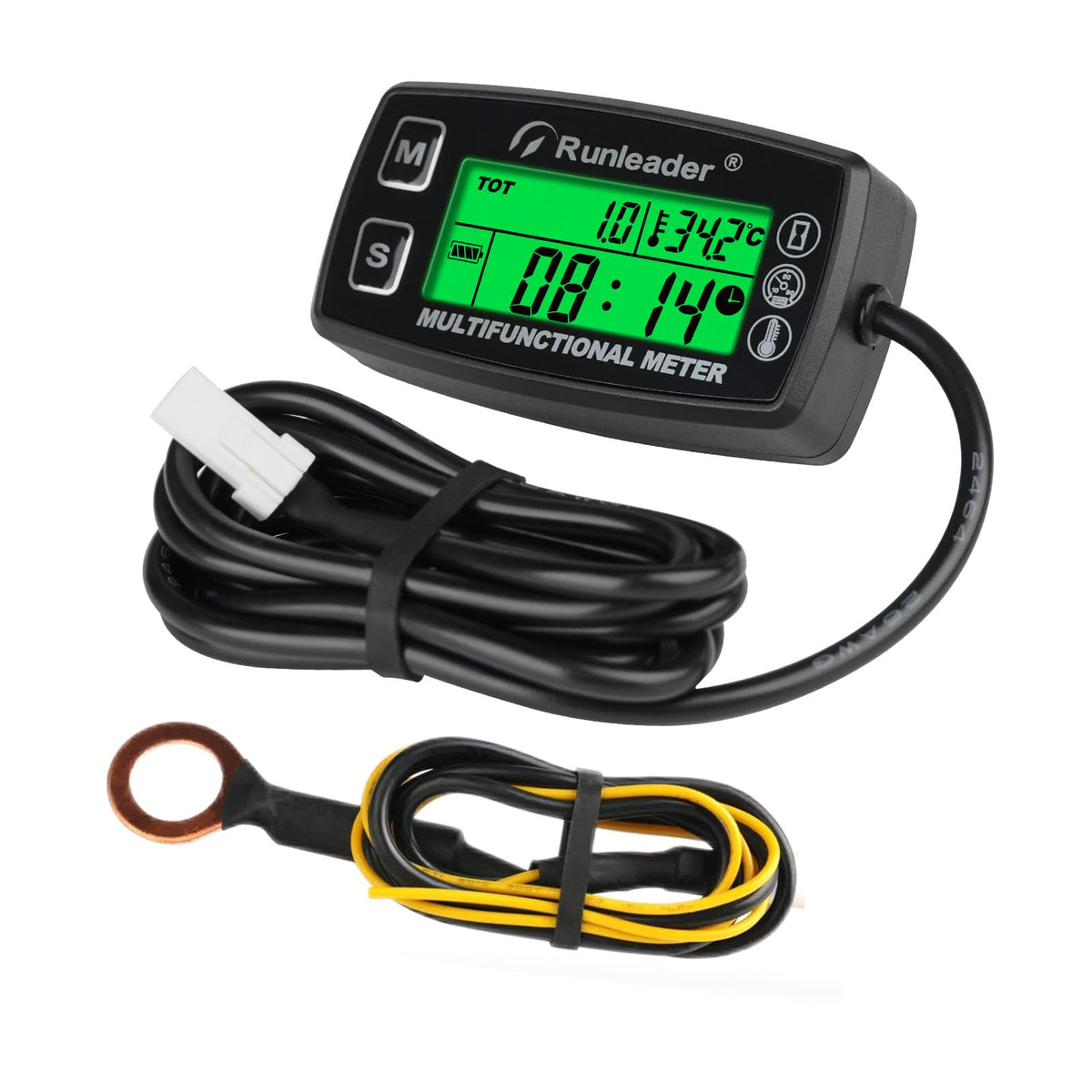 Runleader digital tach hour meter LCD display shows RPM and hours for quick maintenance planning