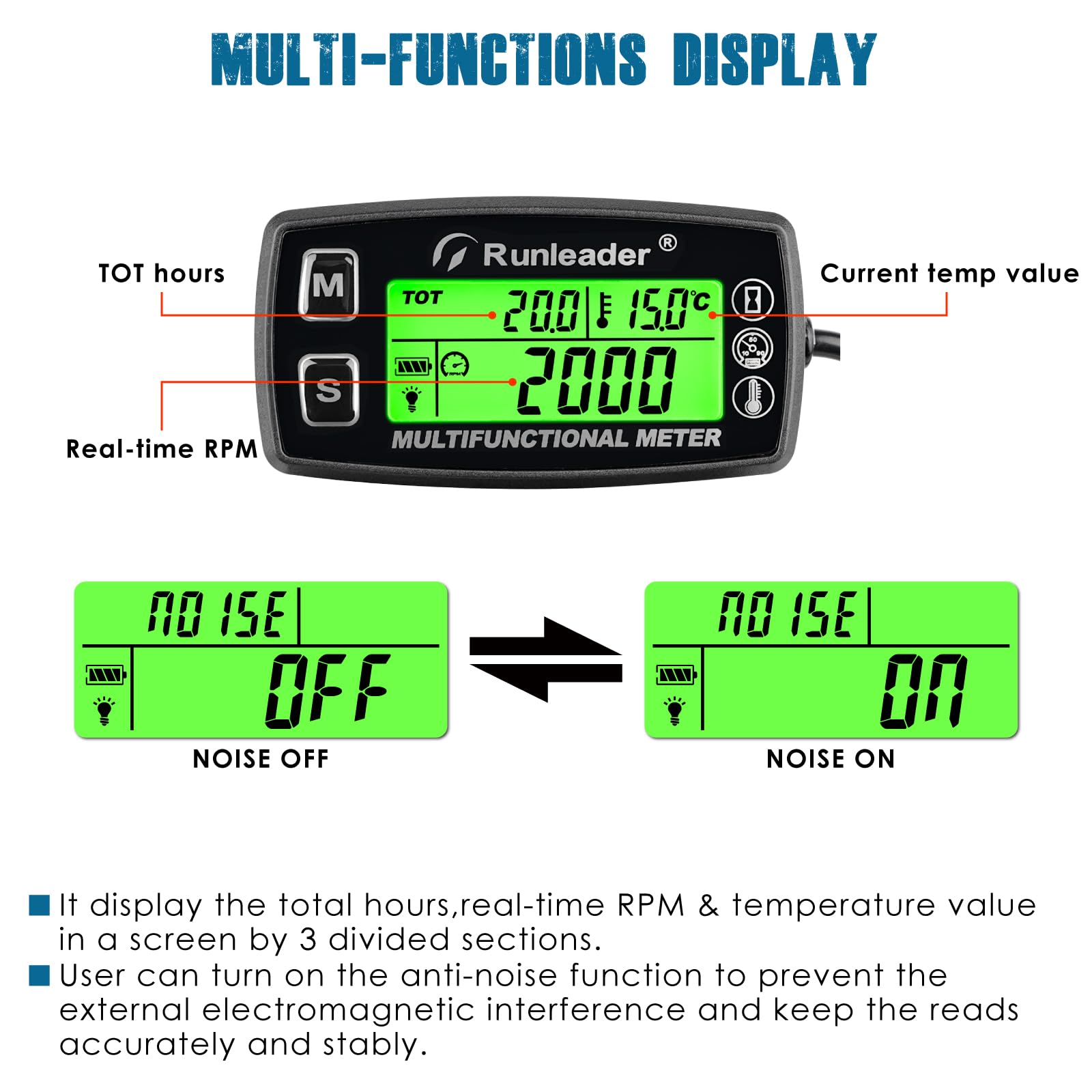 Runleader temperature probe shows current engine temps and max readings for proactive checks