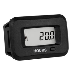 Runleader digital LCD hour meter front view tracks runtime reliably for outdoor equipment.