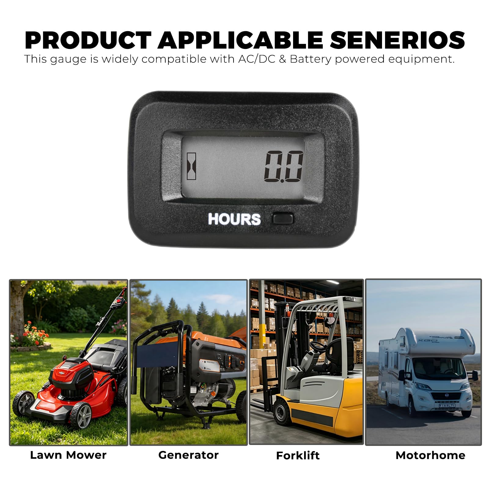 Runleader hour meter oil-change reminder helps maintenance planning.