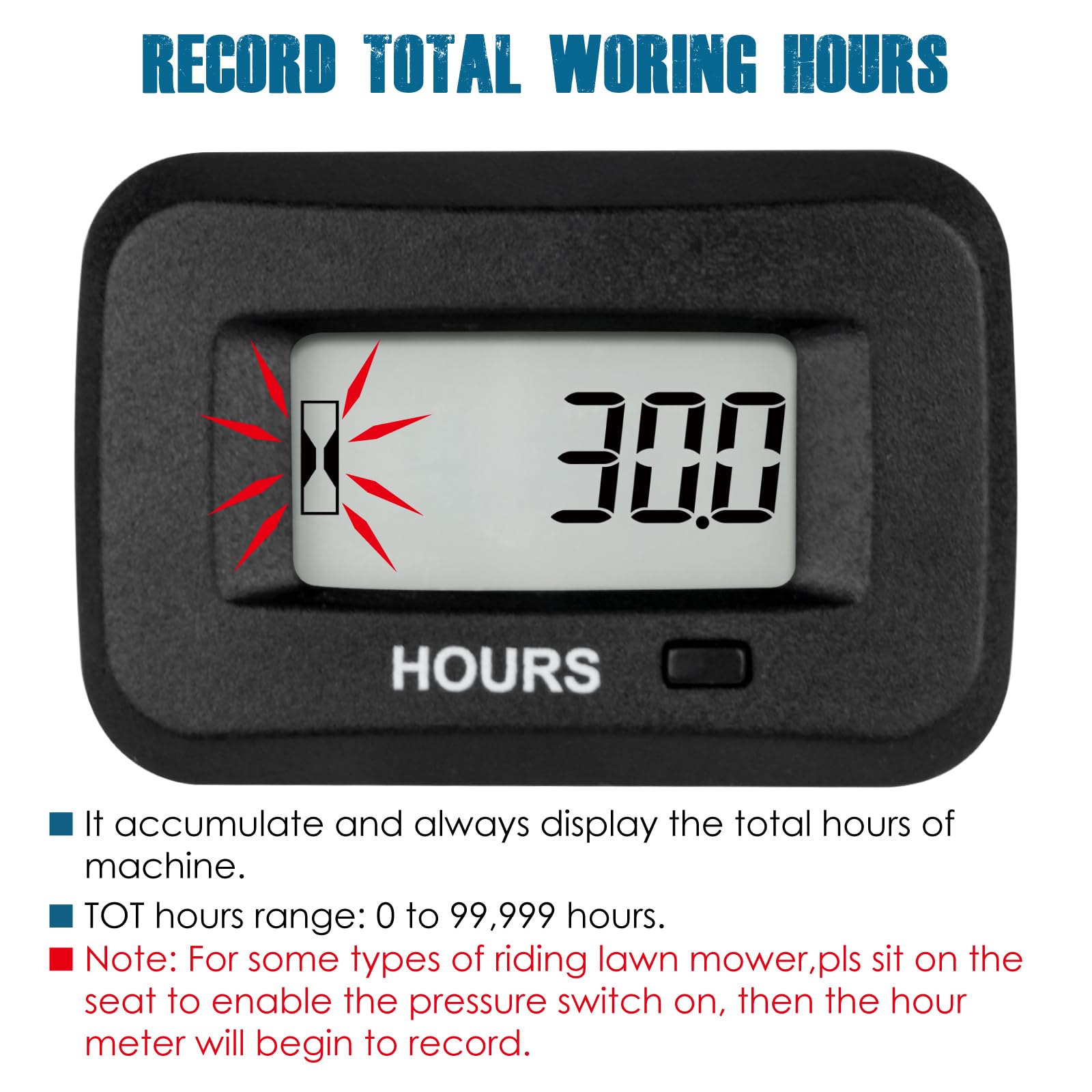 Runleader hour meter panel installation cutout shown for easy mounting.