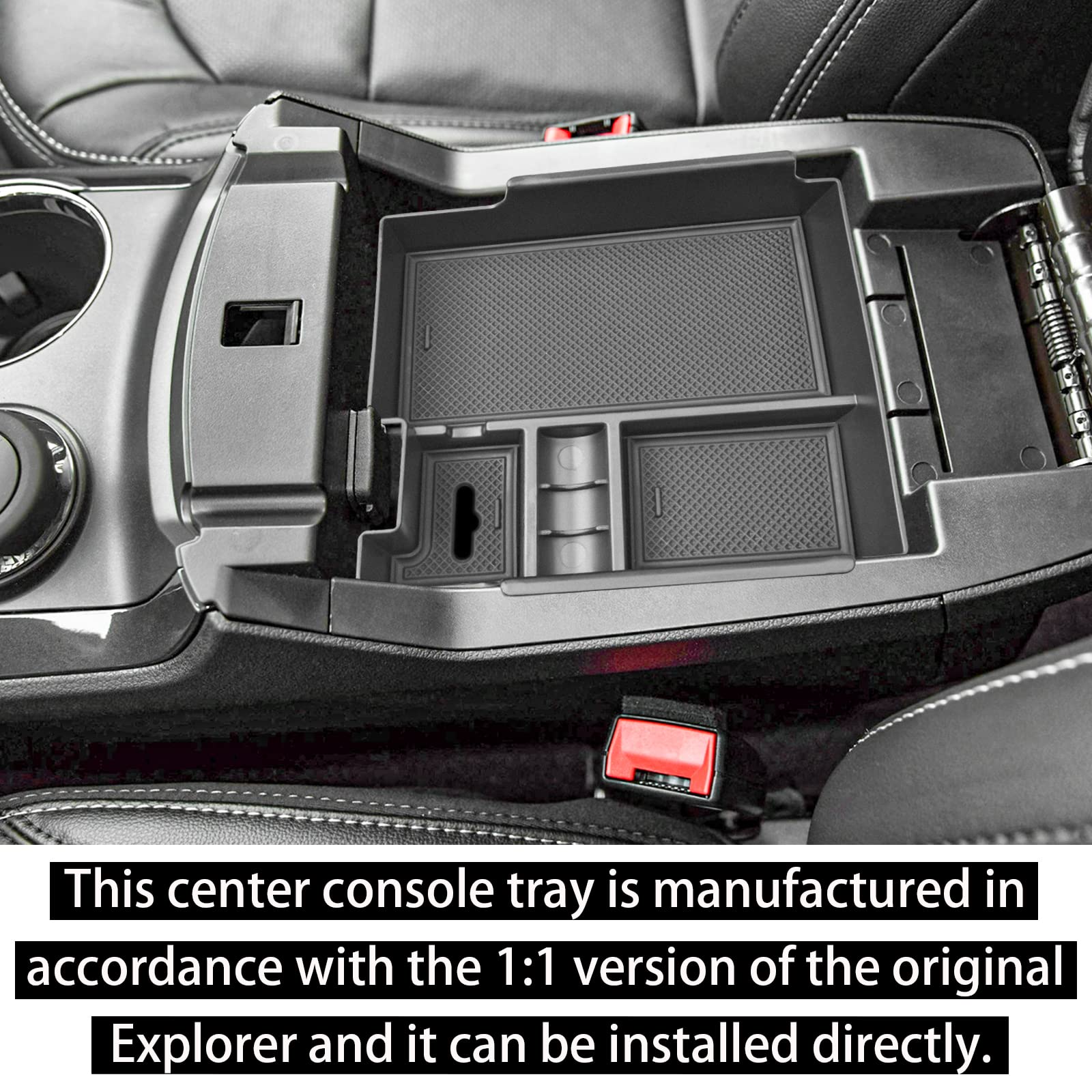 RUNROAD ABS matte black console tray blends interior and resists wear.