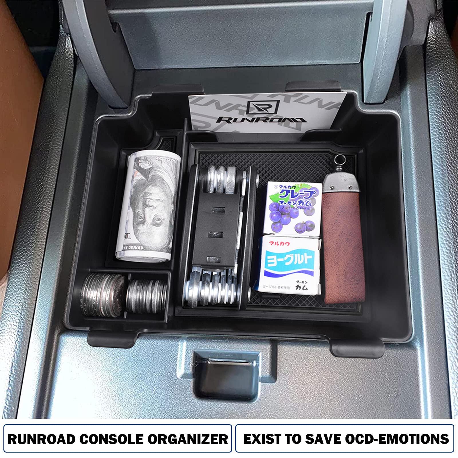RUNROAD RDX armrest storage divider helps separate items for quick access