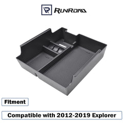 RUNROAD armrest storage tray with soft liner keeps items from sliding.