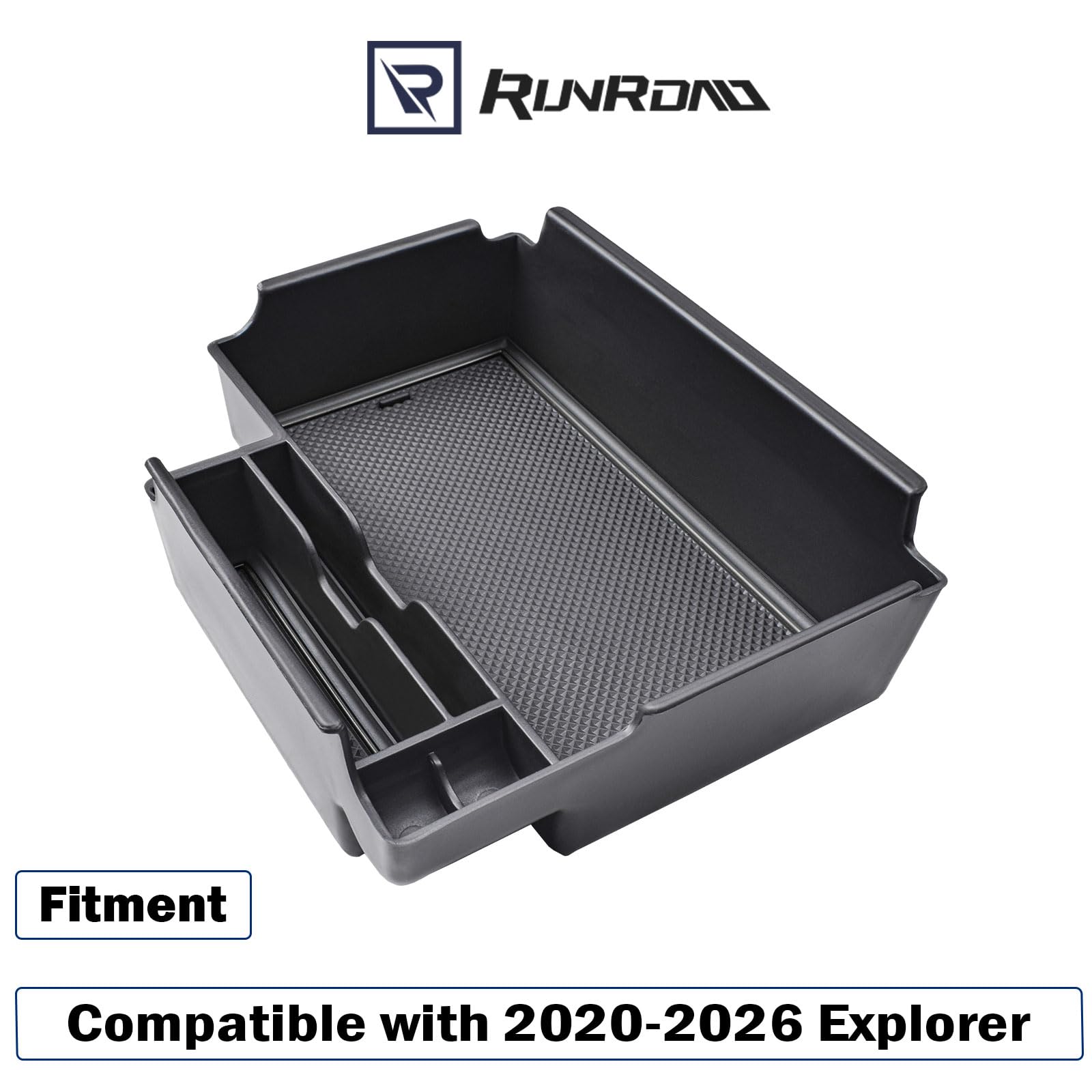 RUNROAD armrest tray with dividers improves storage separation in Explorer interior.