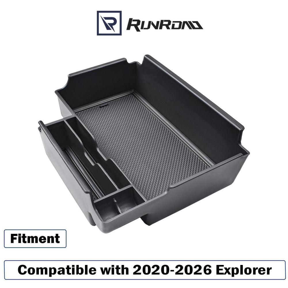 RUNROAD armrest tray with dividers improves storage separation in Explorer interior.