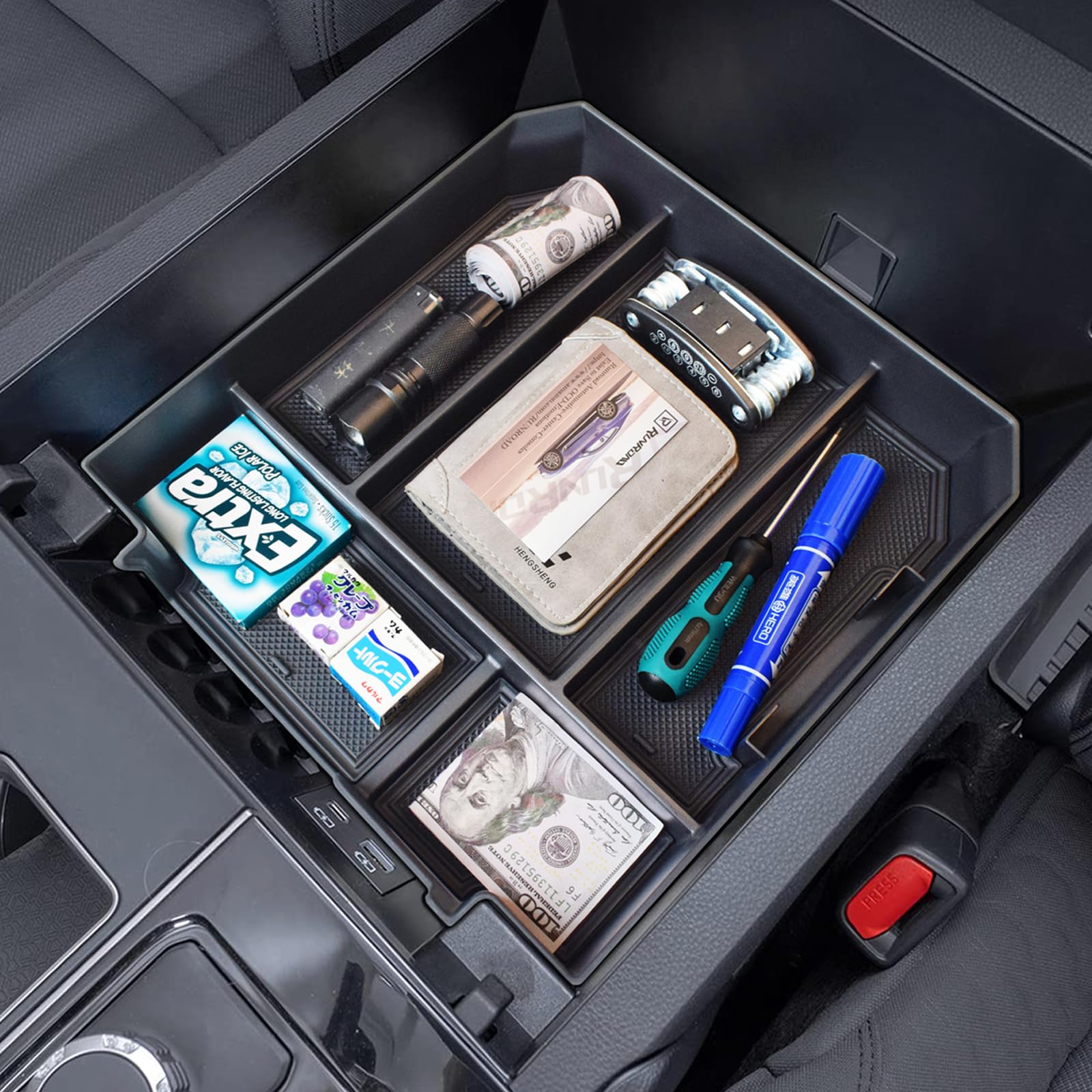 RUNROAD armrest tray in black ABS finish adds durable extra storage.