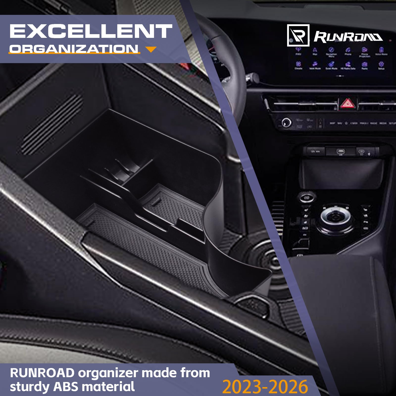 RUNROAD black ABS tray showing simple installation and practical organization.