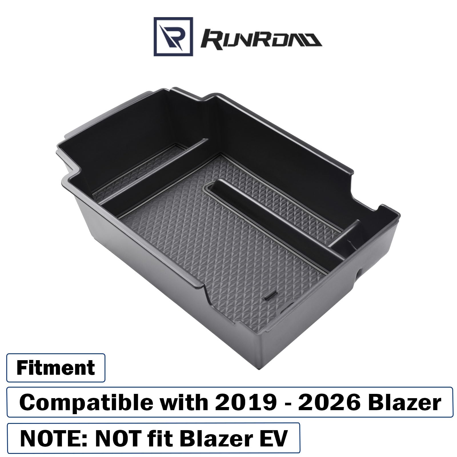 RUNROAD console tray with cord pass-through for charging cables on the go