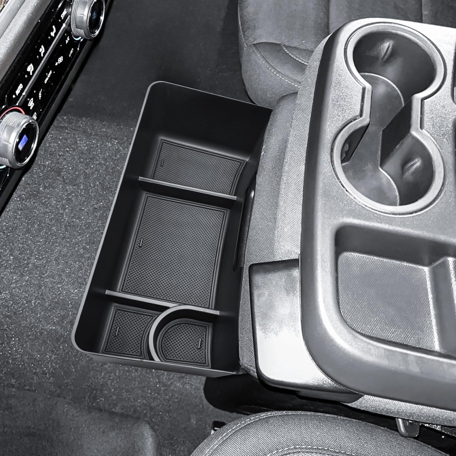 RUNROAD center-console adds built-in cup holders to secure beverages.