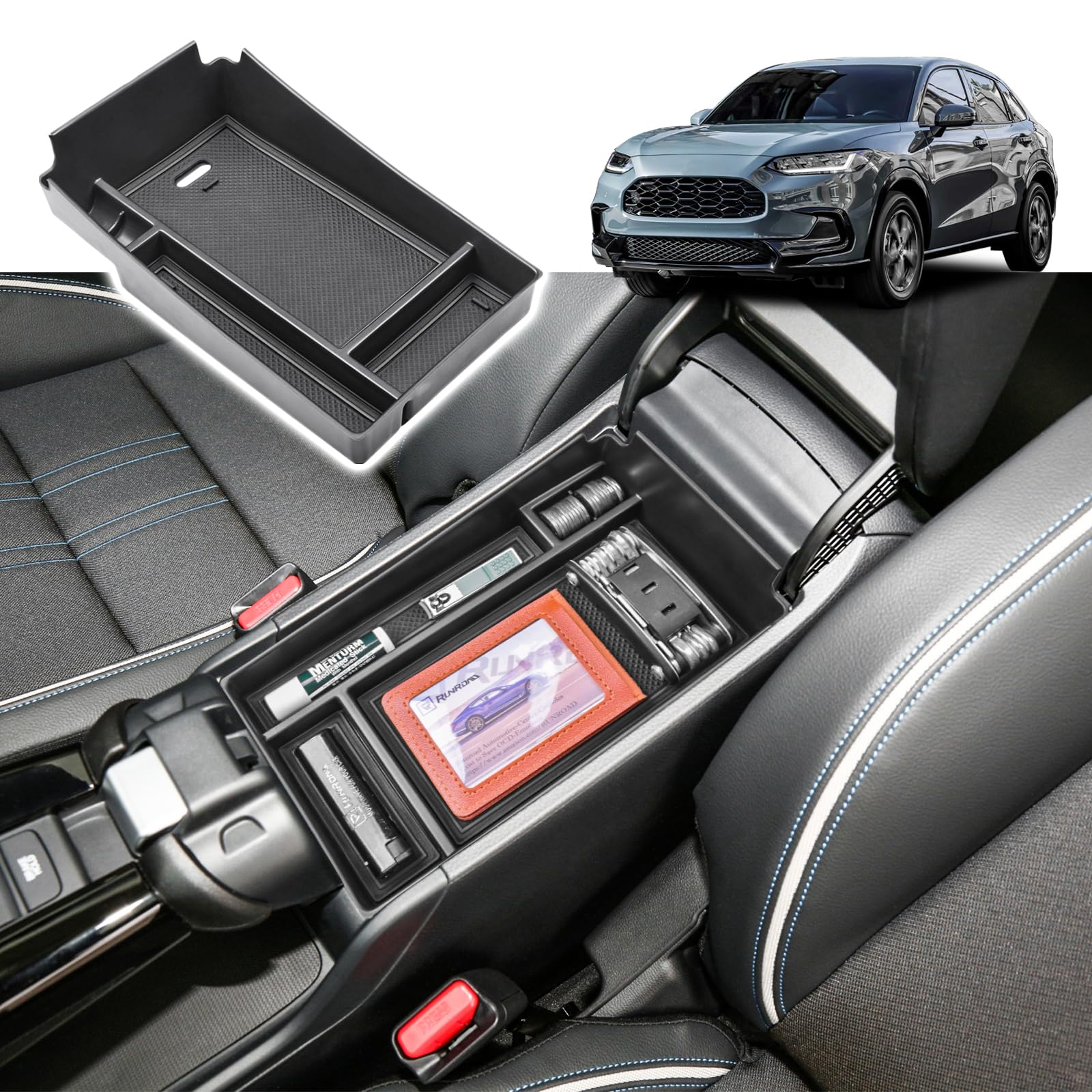 RUNROAD center console organizer tray fits HR-V and keeps items within easy reach.