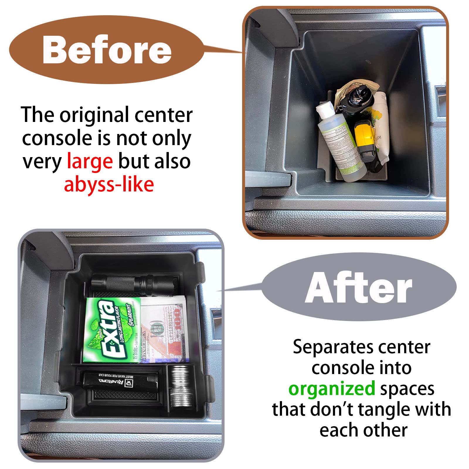 RUNROAD center console tray installs in seconds with no modification