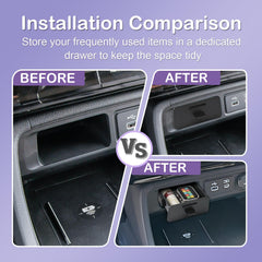 RUNROAD dedicated tidy drawer shown storing small items in Pilot interior.