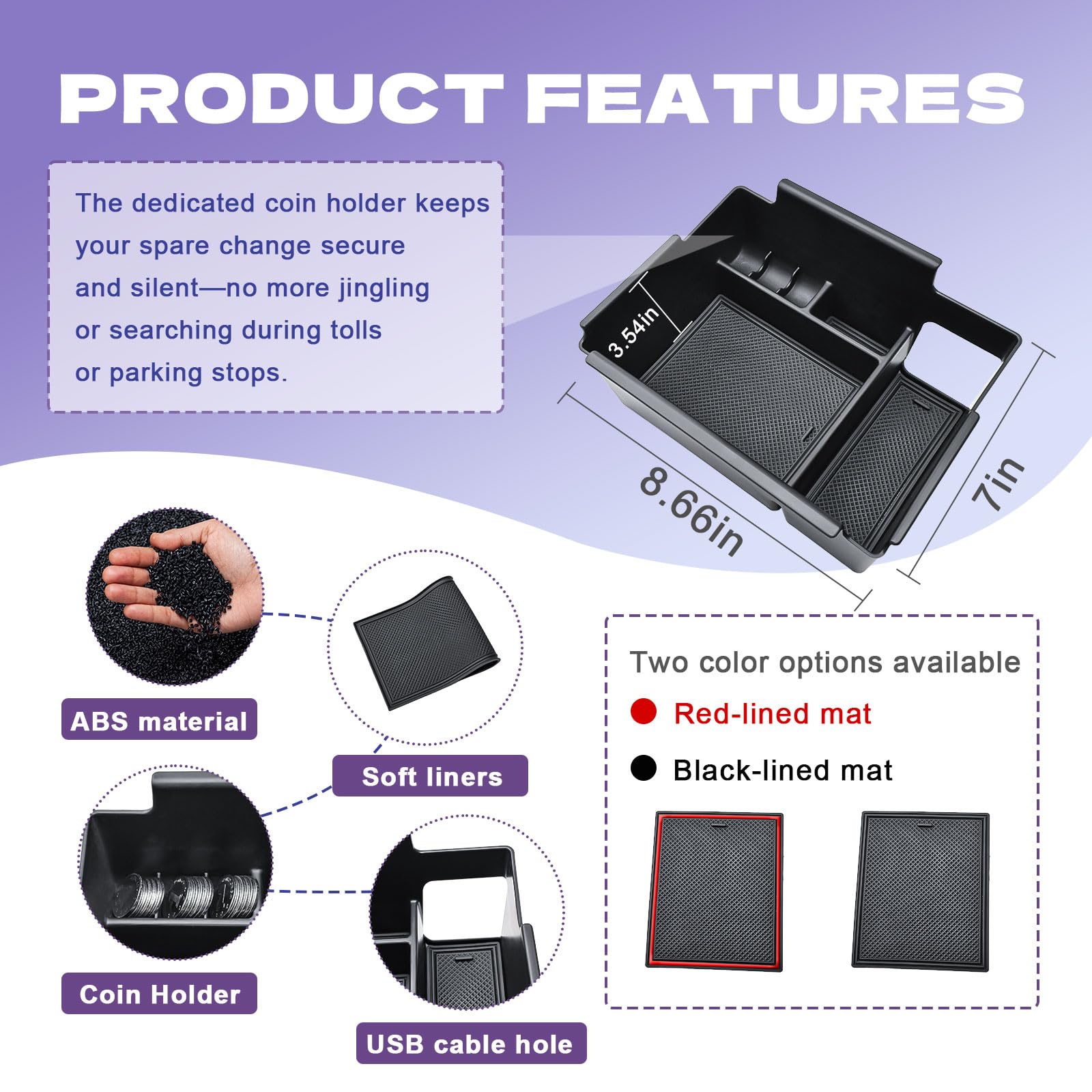 RUNROAD compact compartments for coins, cards, and cables.