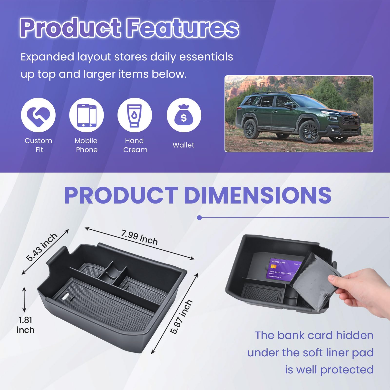 RUNROAD center console organizer helps you keep keys, phones, and coins organized.
