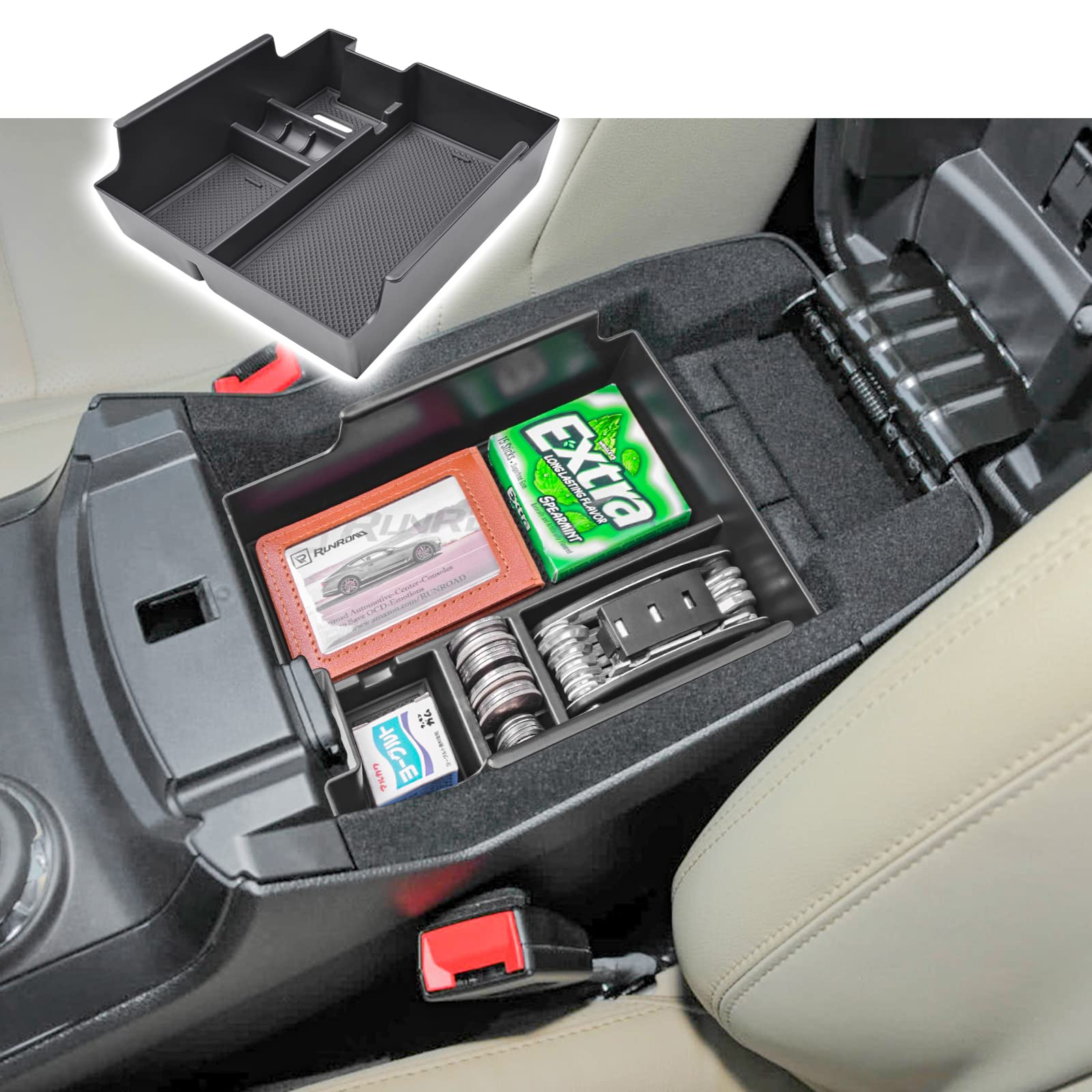 RUNROAD center console insert tray enhances quick access to small items.