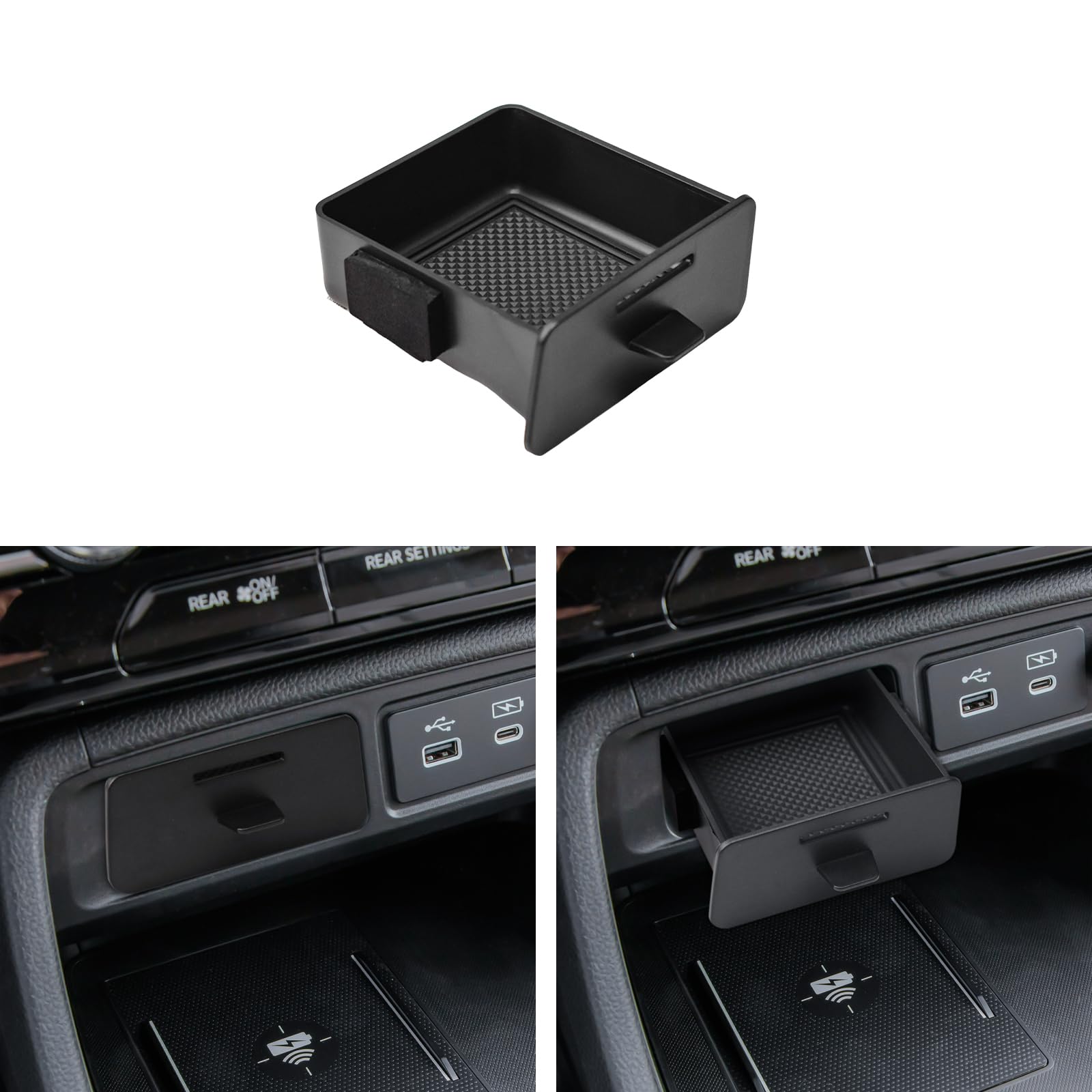RUNROAD interior view of a clutter-free console with slim drawer.