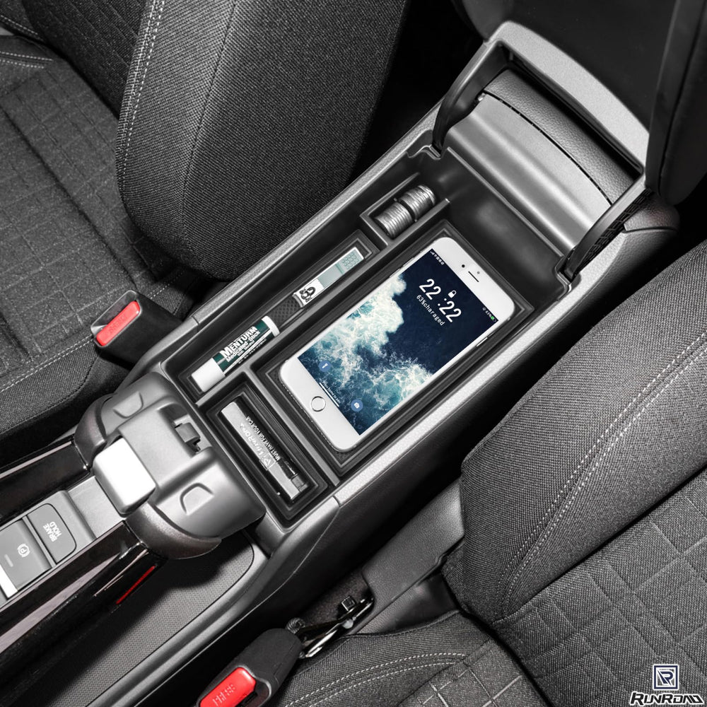 RUNROAD center console organizer keeps sunglasses and phones organized during commutes.