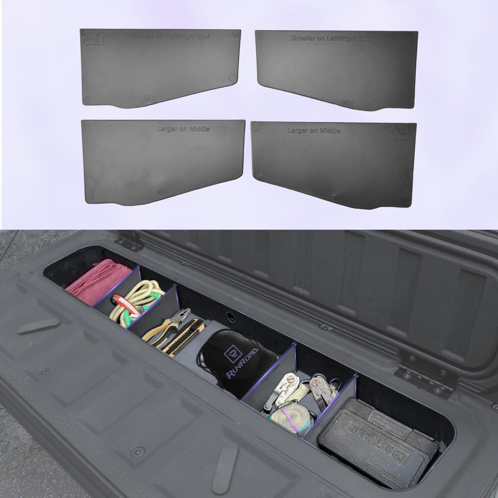 RUNROAD divider system creates organized storage for tools and groceries.