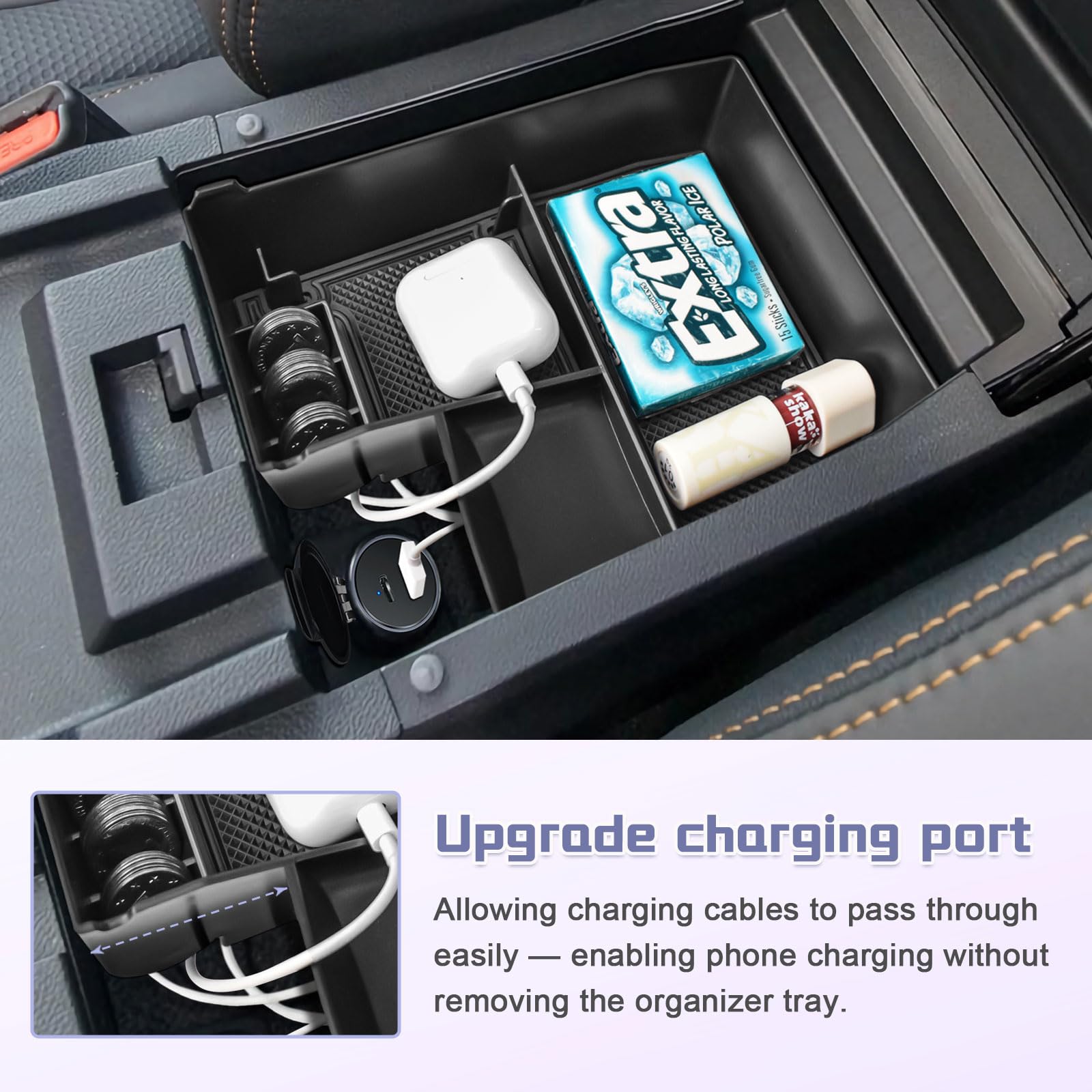 RUNROAD assembled tray on car console reveals organized compartments.