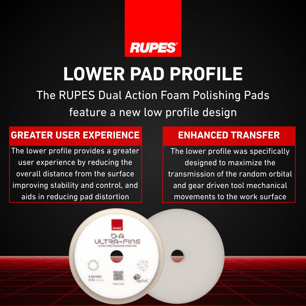 RUPES 150mm white D-A ultrafine pad easy cleaning for longevity.