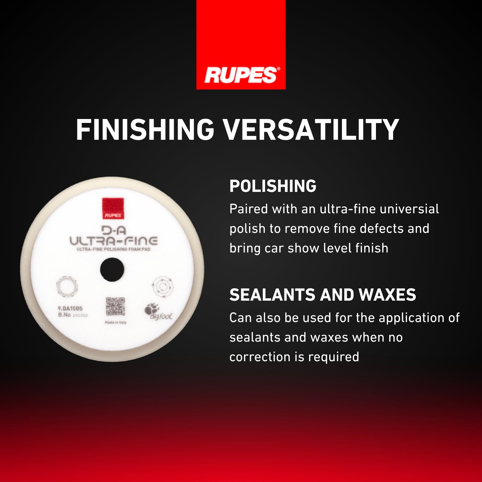 RUPES 150mm white D-A ultrafine pad compatibility with 5-inch backing plate.