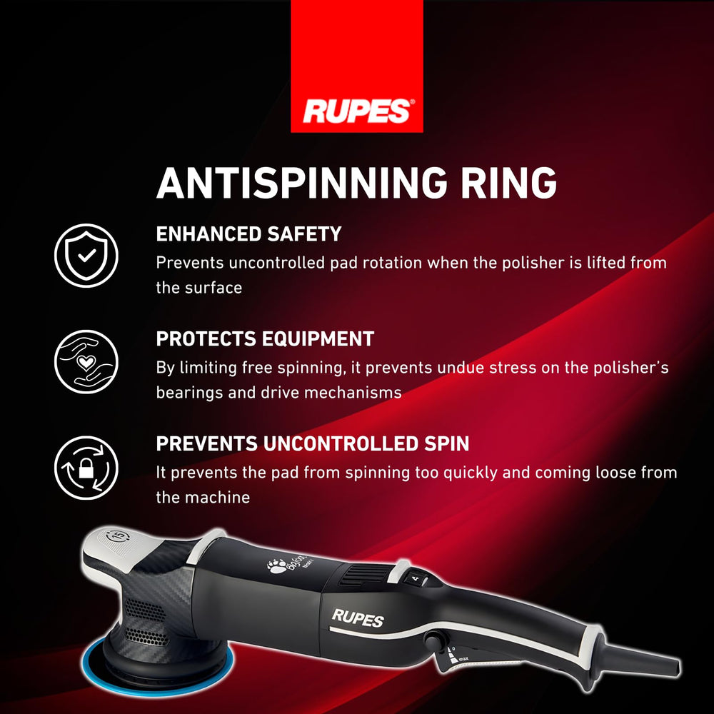 Ventilation design on Rupes polisher promoting cooling during extended use