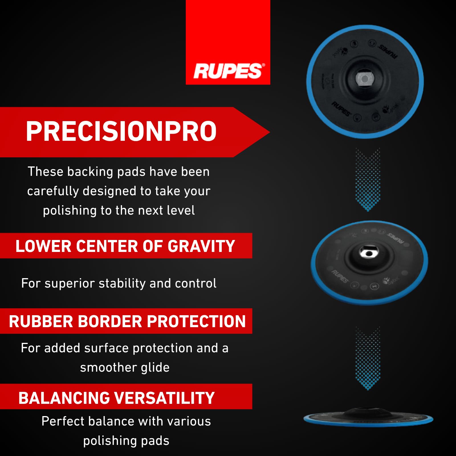 RUPES Bigfoot LHR15V in-use photo shows steady balance on a car panel.