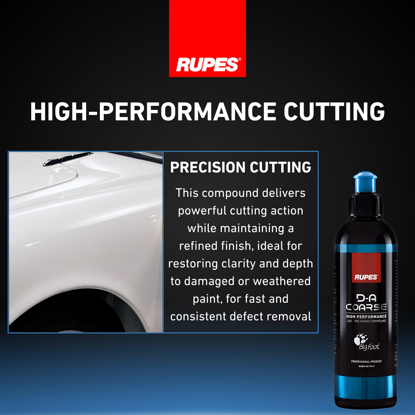RUPES D-A Coarse low-dust formula minimizes cleanup after polishing