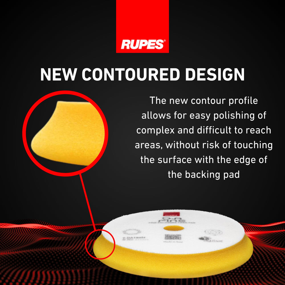 RUPES pad in use with polish, versatile for light correction and final polishing.