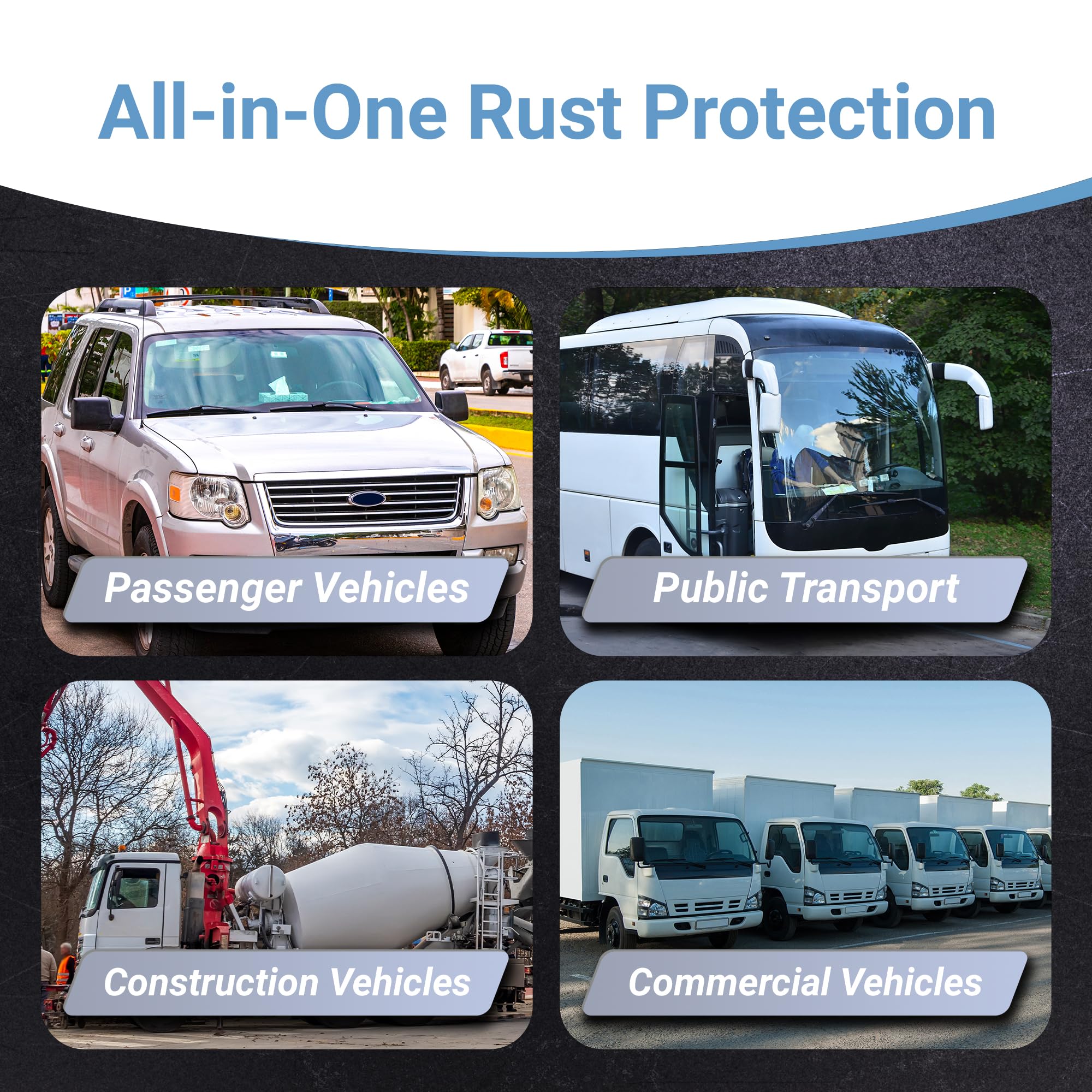 RUST BULLET Automotive finished film resists chips and weathering.