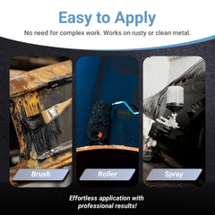 RUST BULLET BlackShell roller-applied coating on automotive panel, enhancing durability.