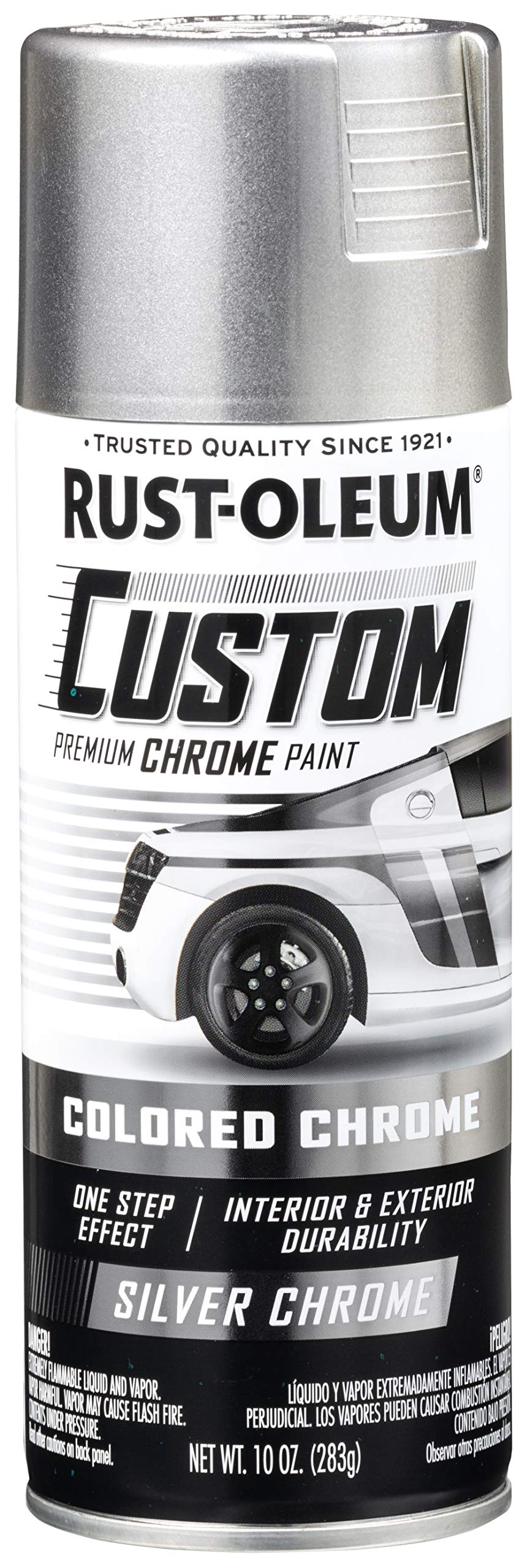Rust-Oleum Custom Chrome Spray Paint on rims for a durable high-gloss chrome finish.