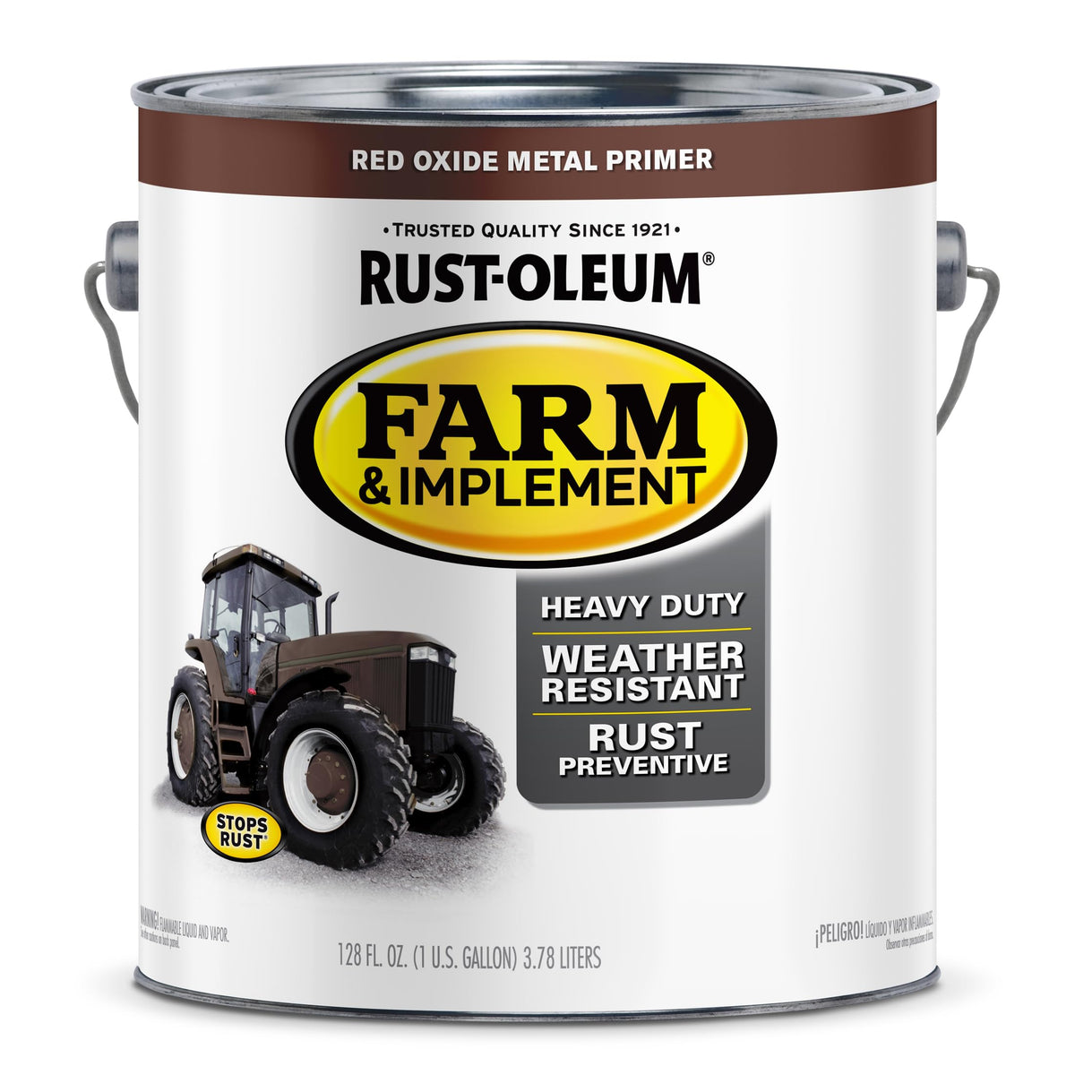 Rust-Oleum Farm & Implement enamel red oxide bottle pour showing easy application