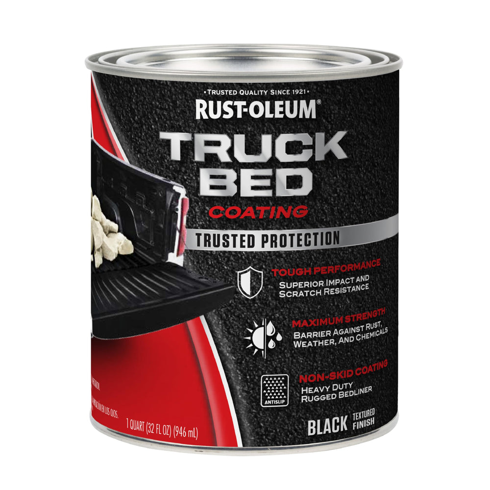 Rust-Oleum truck bed coating 1 qt black on metal bed provides durable protection.