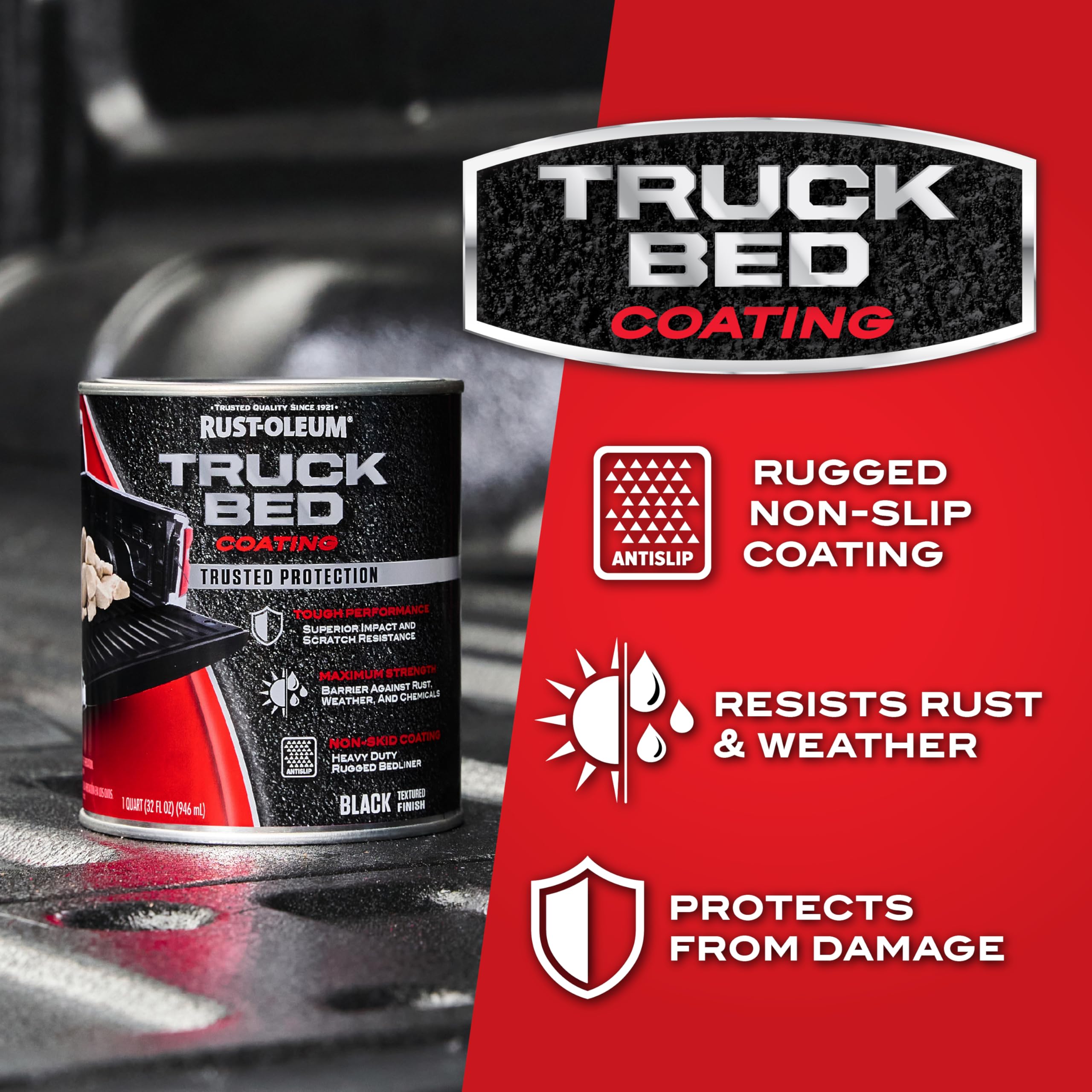 Rust-Oleum truck bed coating dries in 1-2 hours, speeding project completion.