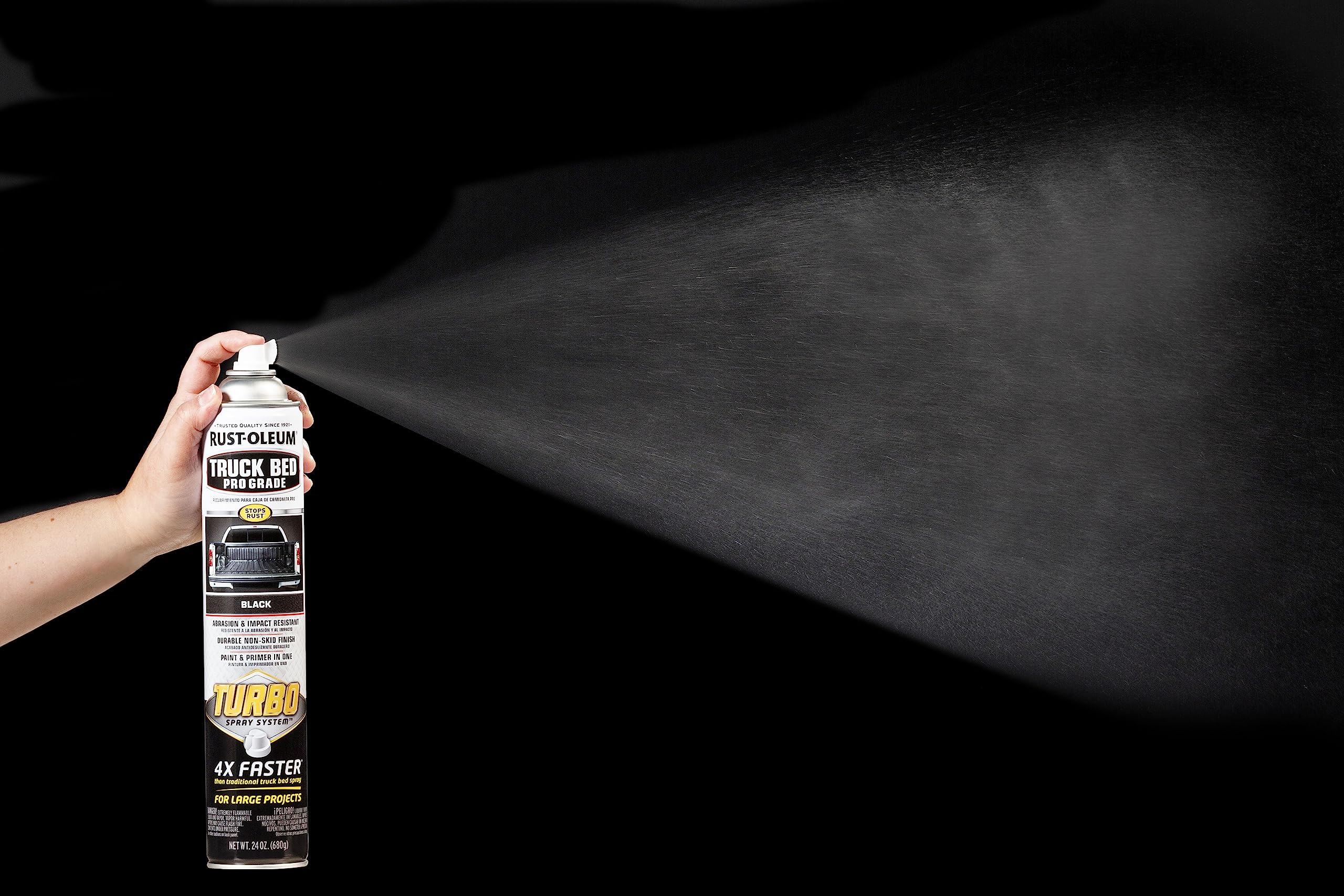 Rust-Oleum Truck Bed Coating delivers a textured matte black finish on metal surfaces with lasting durability.