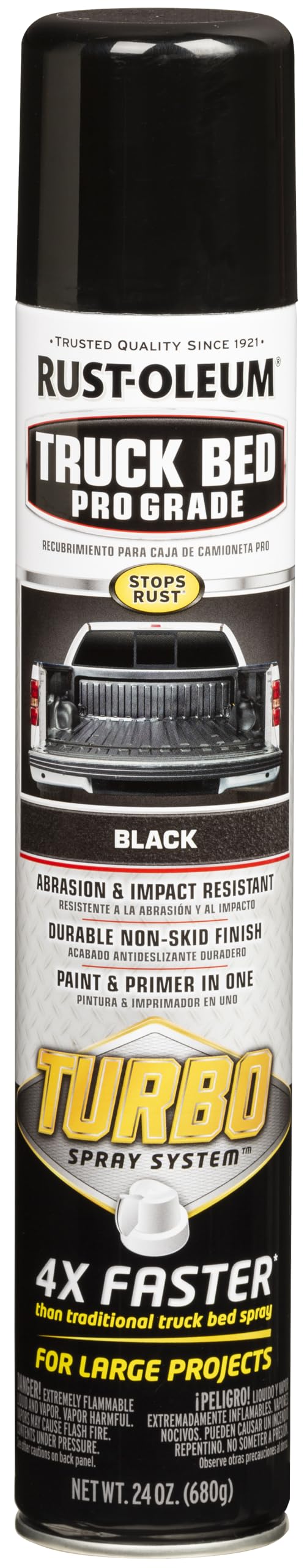 Rust-Oleum Truck Bed Turbo demonstrates the 10 inch spray pattern for quick coverage.