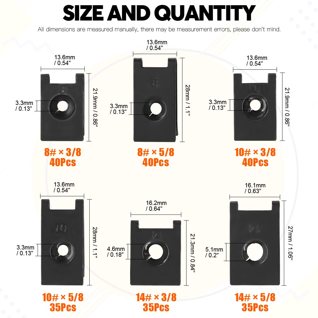 Close-up of Rustark 8x3/8 U-nut clip showing durable finish