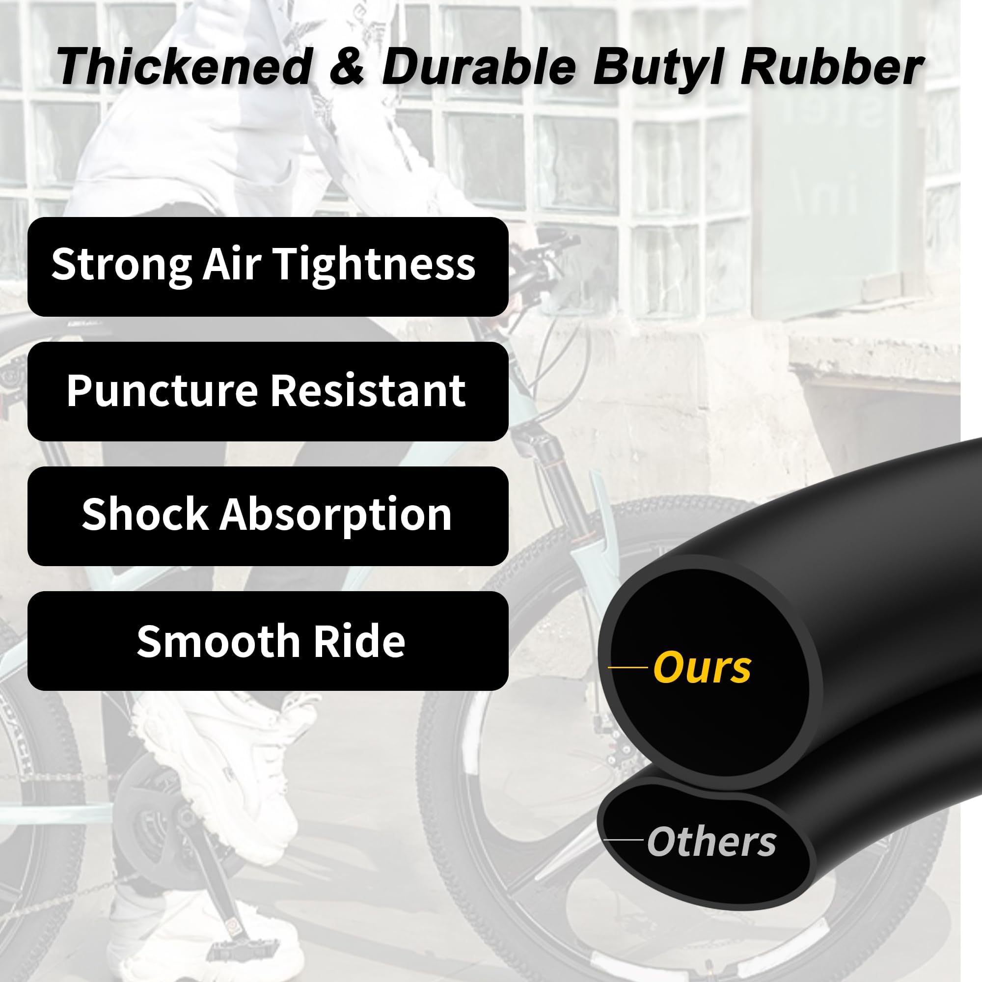 RUTU butyl rubber inner-tube showing flexible material and smoother ride.