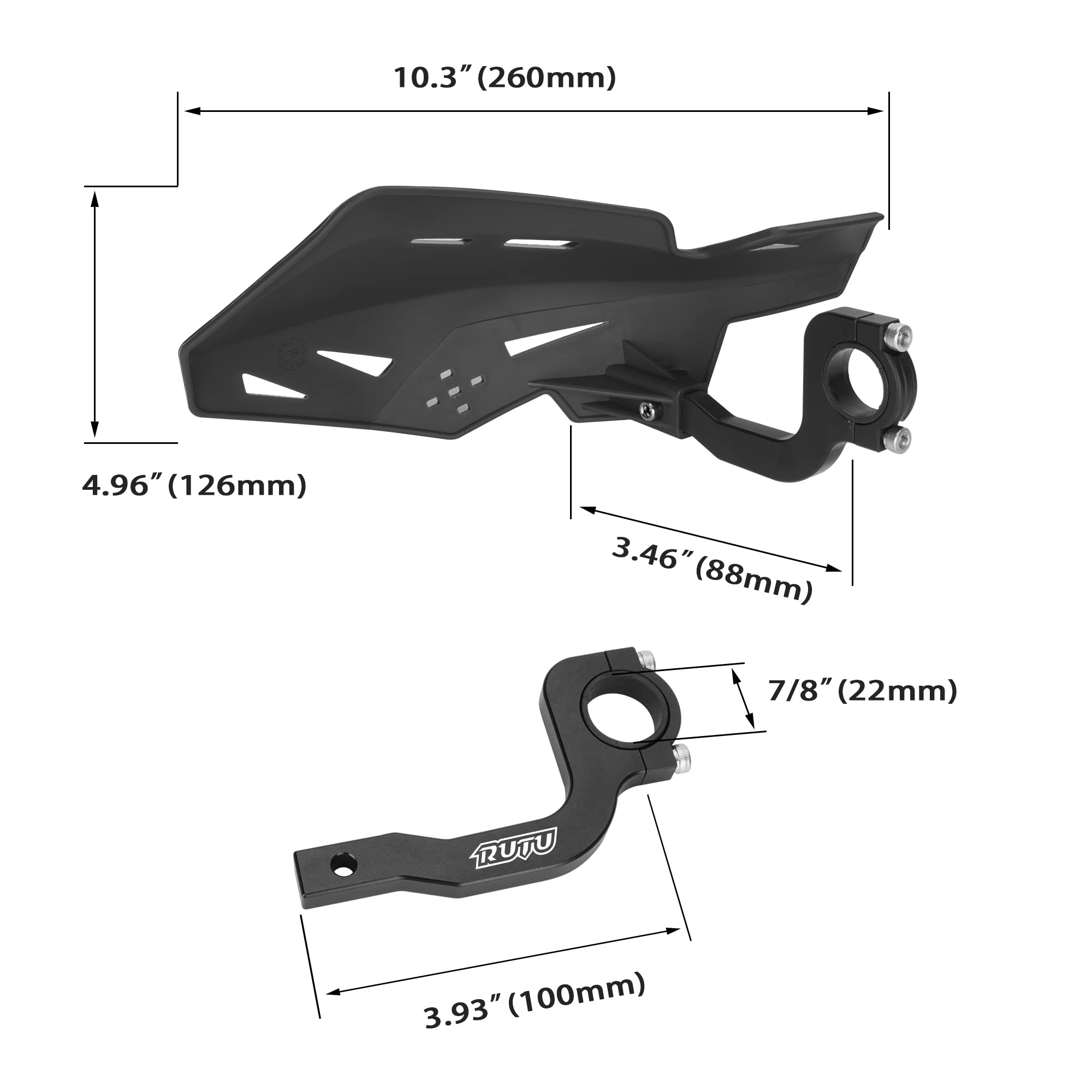 RUTU handguards side view CNC brackets secure 7/8 inch handlebars