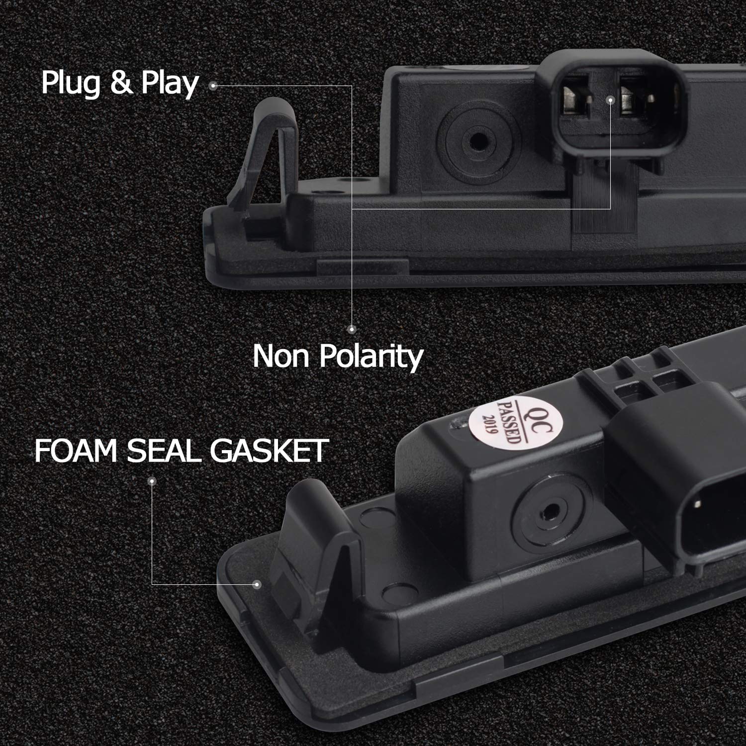 RUXIFEY license plate lights waterproof housing withstands rain and car washes.