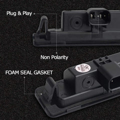 RUXIFEY license plate lights waterproof housing withstands rain and car washes.